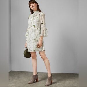 Ted Baker London Floral hummingbird print Dress in Cream and Green